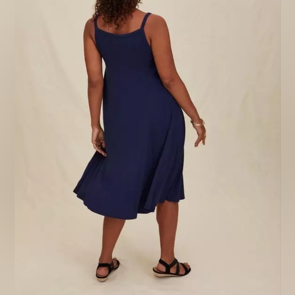 1X • Torrid • Navy Lace Inset Neckline Midi Rib Trapeze Dress - Picture 3 of 5